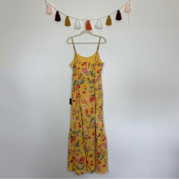 NWT Lulu’s Zinnia Mustard Yellow Floral Print High Low Maxi Dress Large - Picture 14 of 15